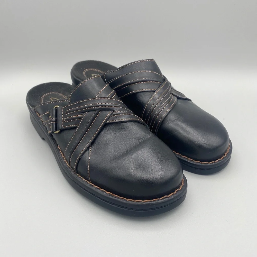 Clarks Round Toe Slip On Clogs US Womens 7M Black 35114 - Picture 4 of 10